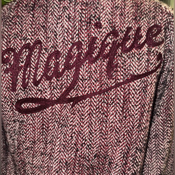 Scotch & Soda Mens Herringbone Bomber Jacket - Burgundy & Cream Textured Jacket - Picture 3 of 12